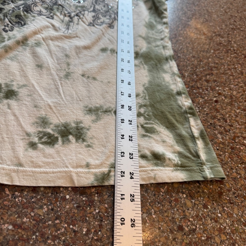 Vintage Guess T-Shirt XS Green Tie Dye Rhinestone Crown Wing Graphic Y2K McBling - Picture 7 of 7